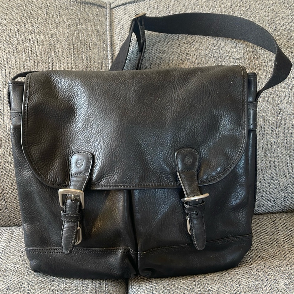 Timberland Black Leather Messenger Bag